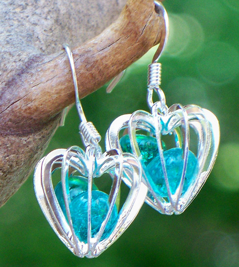 Mason Jar Heart Cage Earrings by Laura Bergman - © Blue Pomegranate Gallery