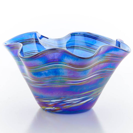 Blue Rainbow Large Ruffle Bowl by Glass Eye - © Blue Pomegranate Gallery