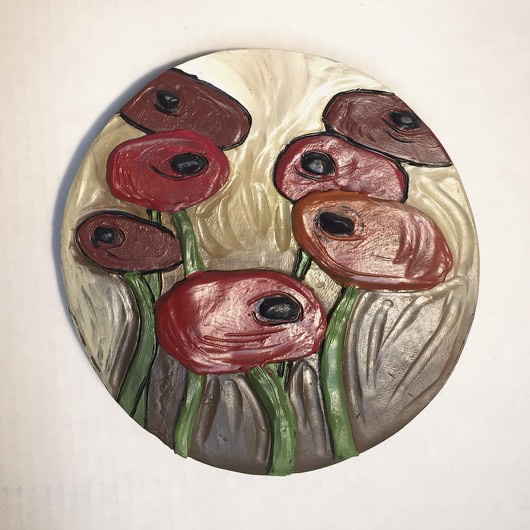 Poppies, 7" Circle Tile by Carol Fennell - © Blue Pomegranate Gallery