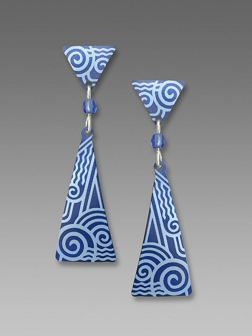 7579 Blue Triangle Deco Earrings by Barbara MacCambridge - © Blue Pomegranate Gallery
