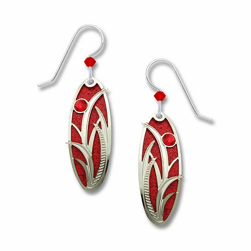 7563 True Red oval w/grasses overlay Earrings by Barbara MacCambridge - © Blue Pomegranate Gallery